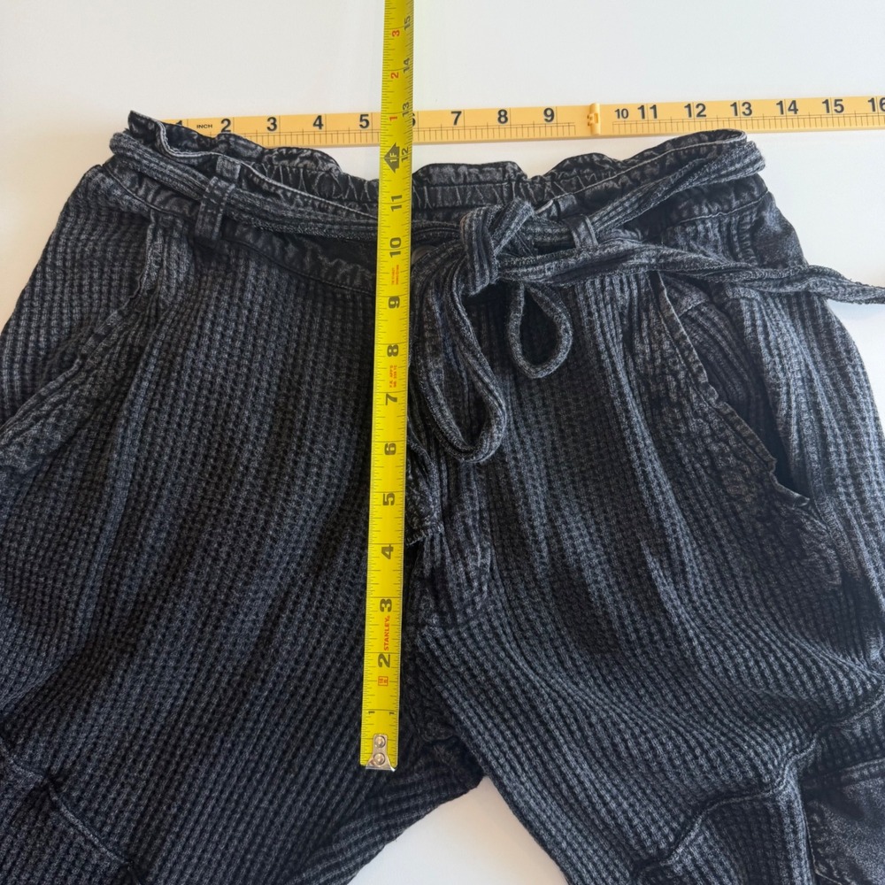 Free People FP One Waffle Knit Cargo Pants Washed Black Thermal Joggers XS Boho - Picture 4 of 9